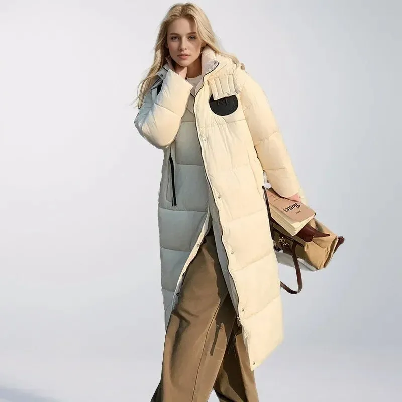 2024 neue Winter Frauen Kapuze Parkas X-Long Jacken lässig dick warm wind dicht weibliche Outwear Streetwear Schnee tragen Jacke Mantel