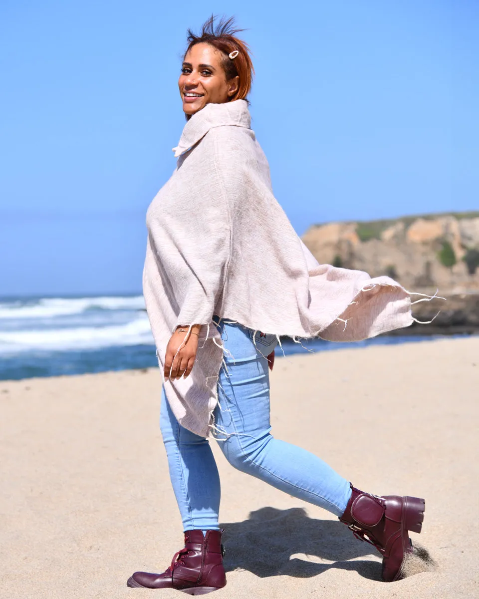 Brushed Woven Poncho in Ash