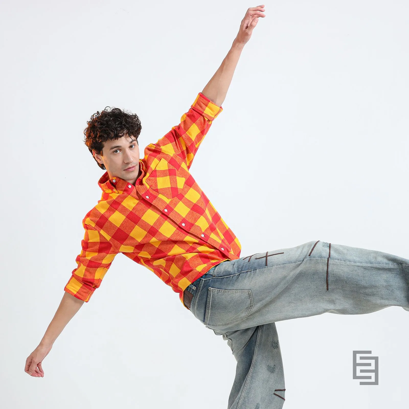 Clio - Brushed Checkered Shirt - Sunset Checkered