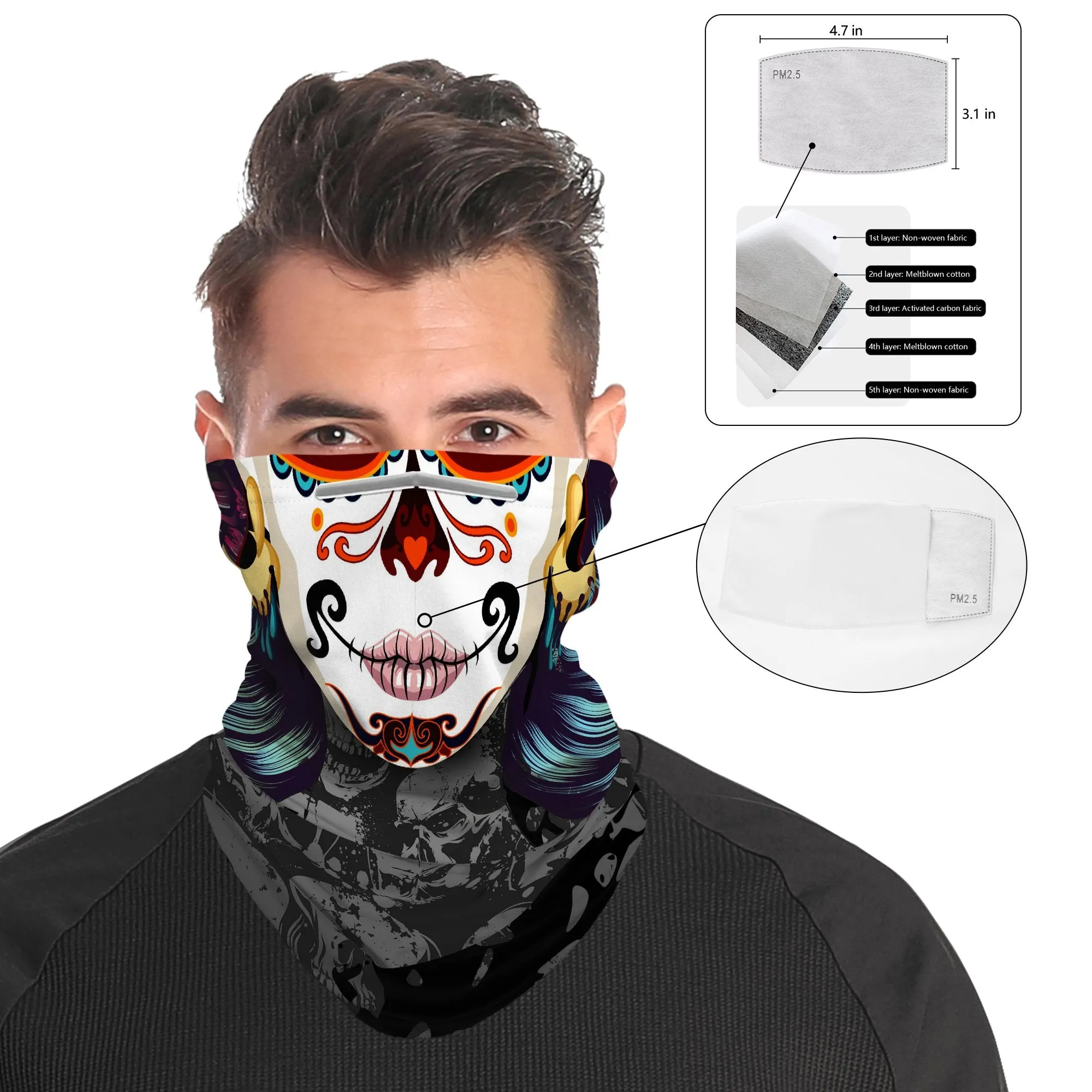 Gothic Club of Hearts Snood Face Mask Balaclava Scarf Cover | 2x - 50x Disposable Five Layer Filter Pads Available