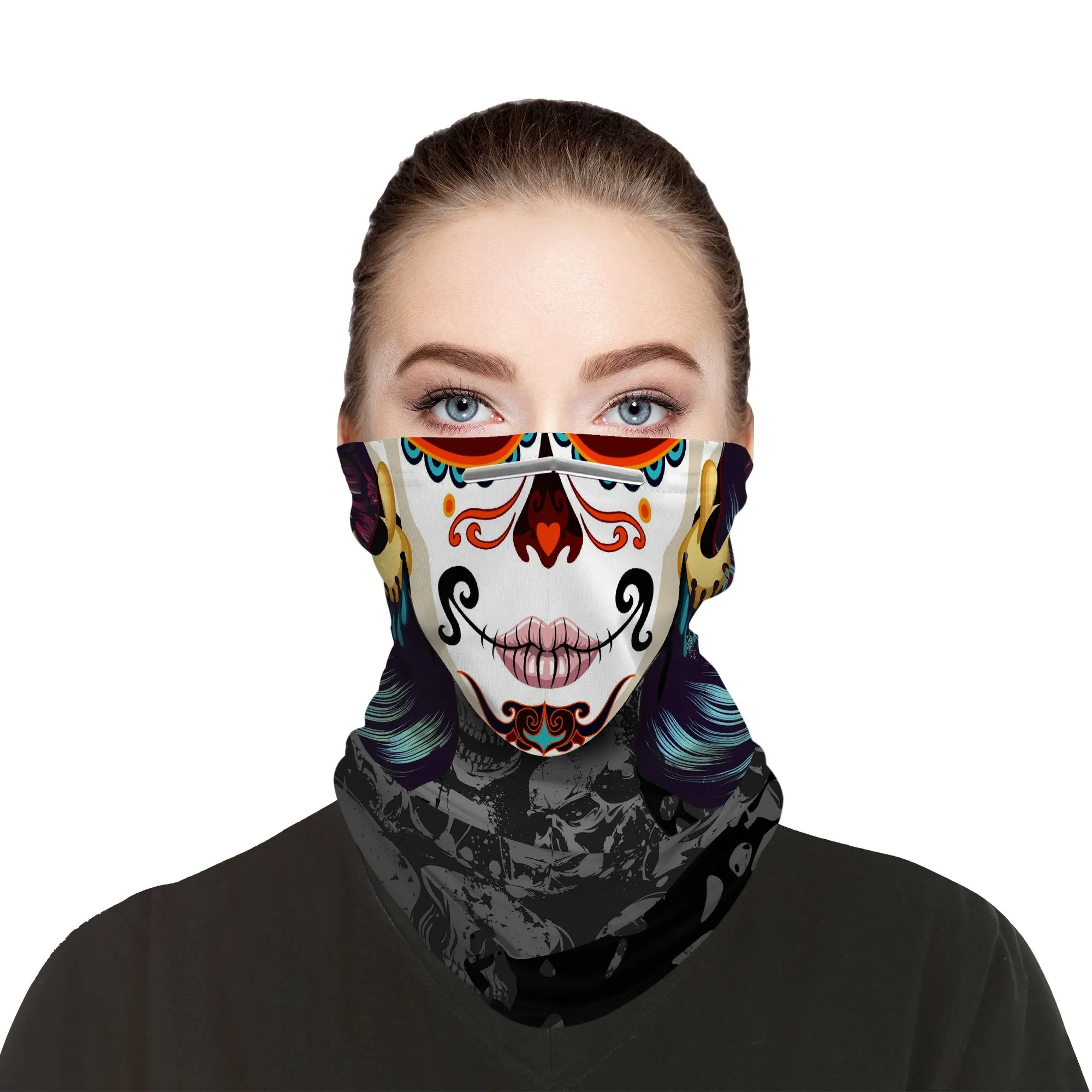 Gothic Club of Hearts Snood Face Mask Balaclava Scarf Cover | 2x - 50x Disposable Five Layer Filter Pads Available