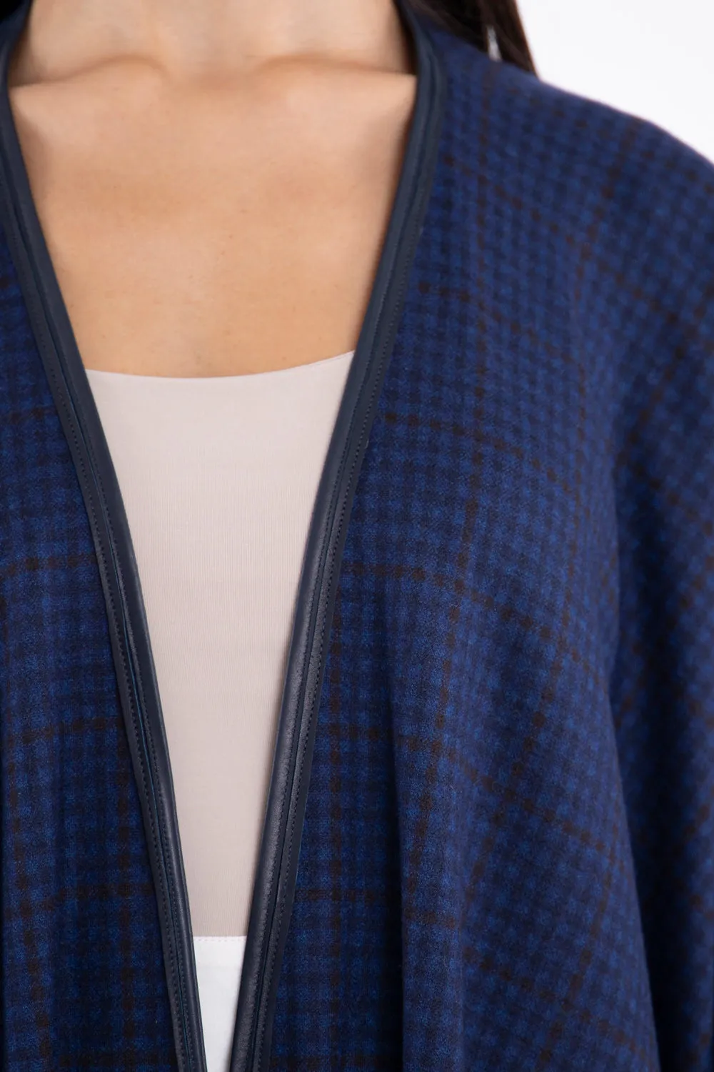 Loro Piana Wool Blue Checks Poncho