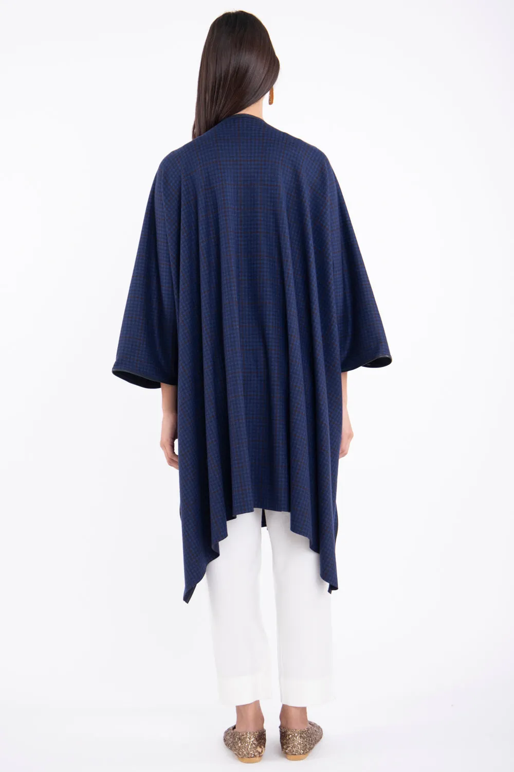 Loro Piana Wool Blue Checks Poncho