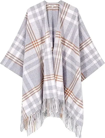 Red-Black Winter Chic Plaid Poncho Cardigan