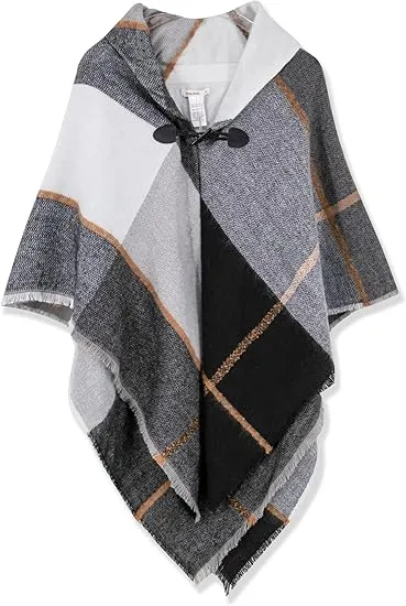 Red-Black Winter Chic Plaid Poncho Cardigan