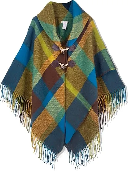 Red-Black Winter Chic Plaid Poncho Cardigan