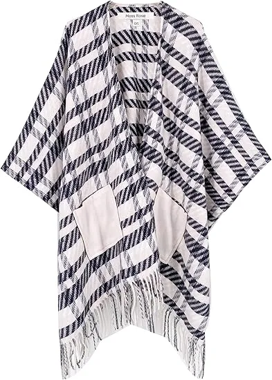 Red-Black Winter Chic Plaid Poncho Cardigan