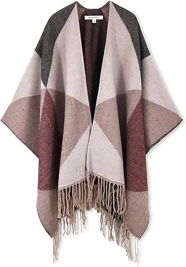 Red-Black Winter Chic Plaid Poncho Cardigan