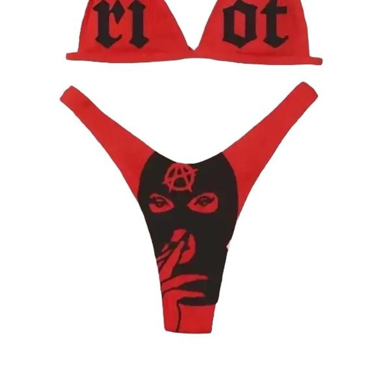 Red Gothic 2 Piece Riot Bikini Set