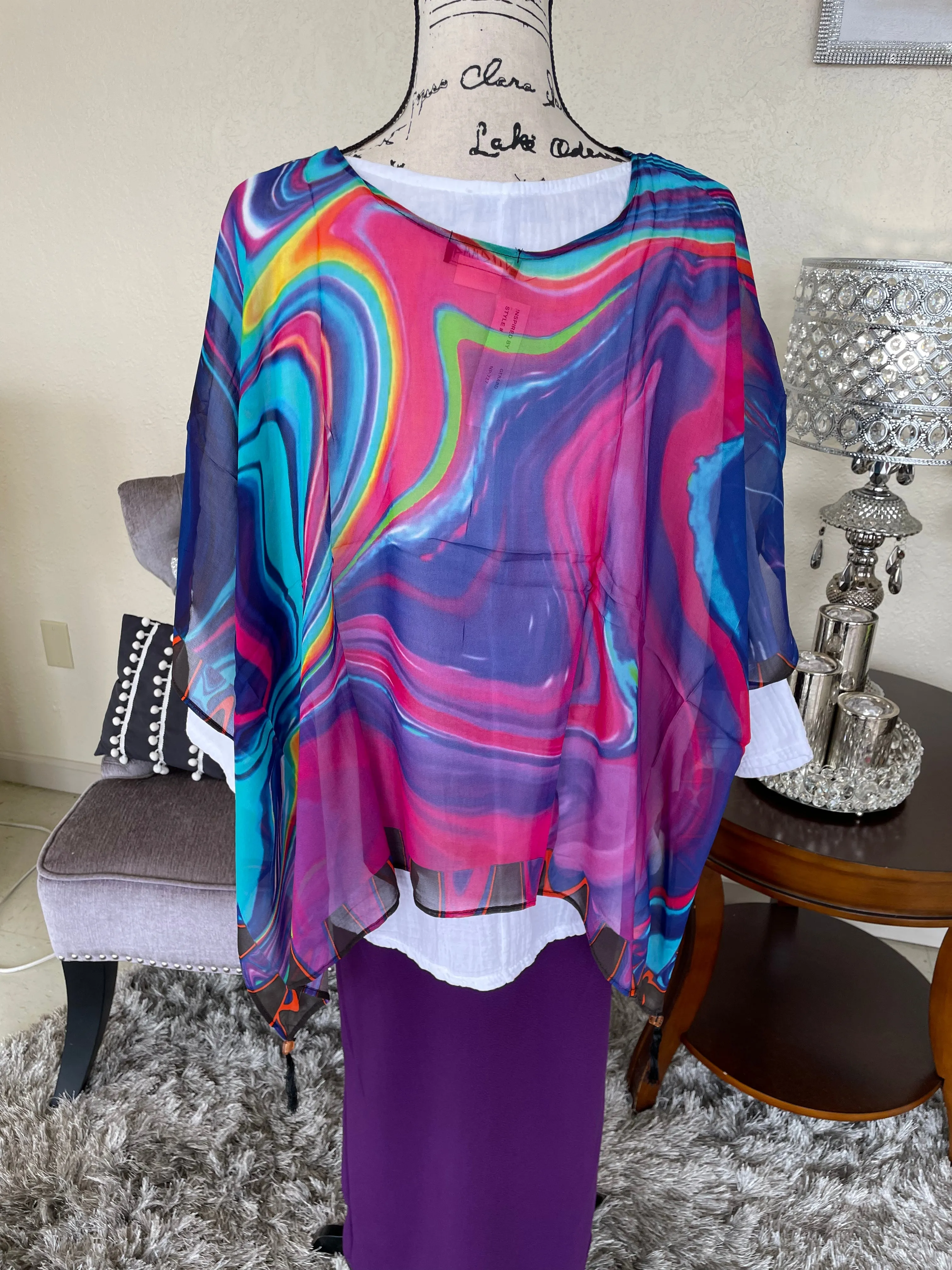 Swirled Multi-Color Poncho